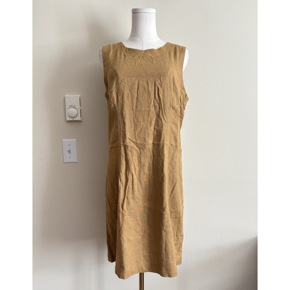 Carole Little Dress Size 14 Large Linen Tan Brown Casual Summer Y2K Neutral